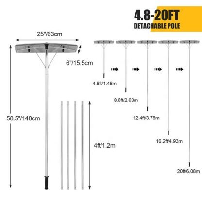 Aluminum Snow Removal Roof Rake with 25" Blade – Adjustable 5-Section Tubes - Image 3